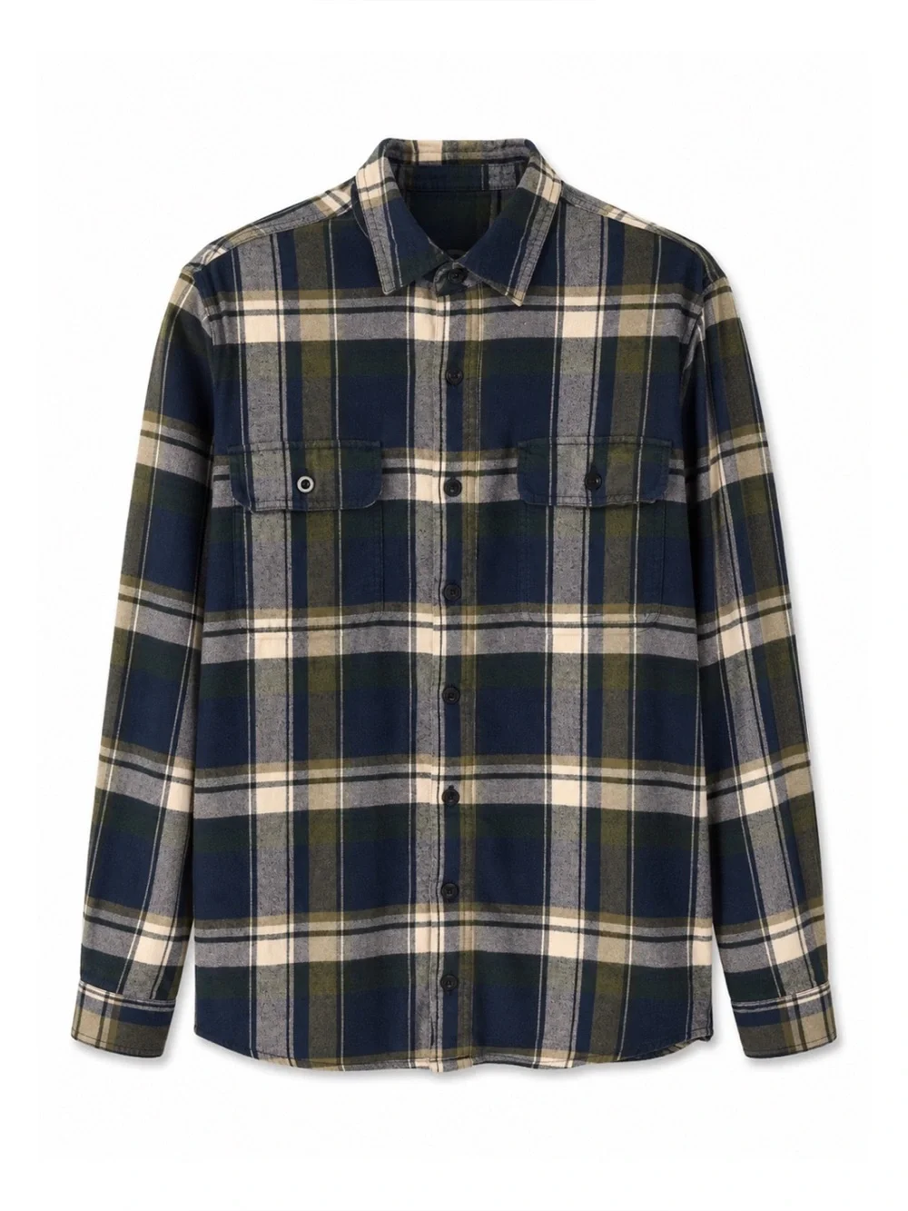 LL Bean Blue Green Yellow Plaid Fleece Lined Flannel Shirt Traditional Fit XL TL